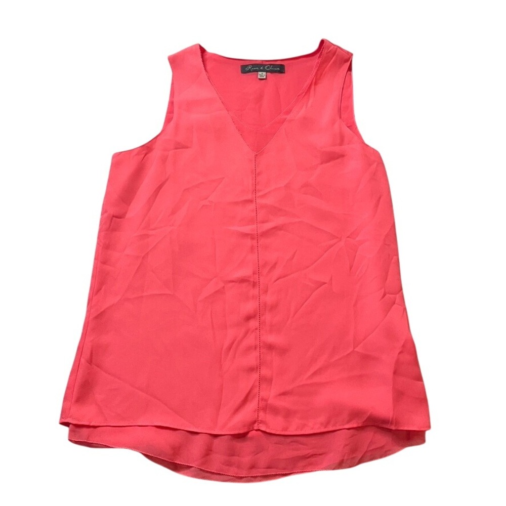 Rose & Olive Coral V Neck Sleeveless Sheer Tank Top Size S